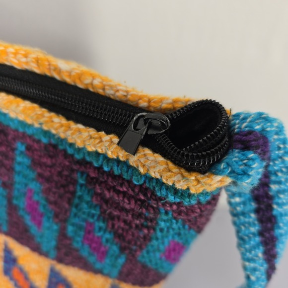 Handmade Crochet Shoulder Bag Boho Geometric Pattern Multicolor Strap